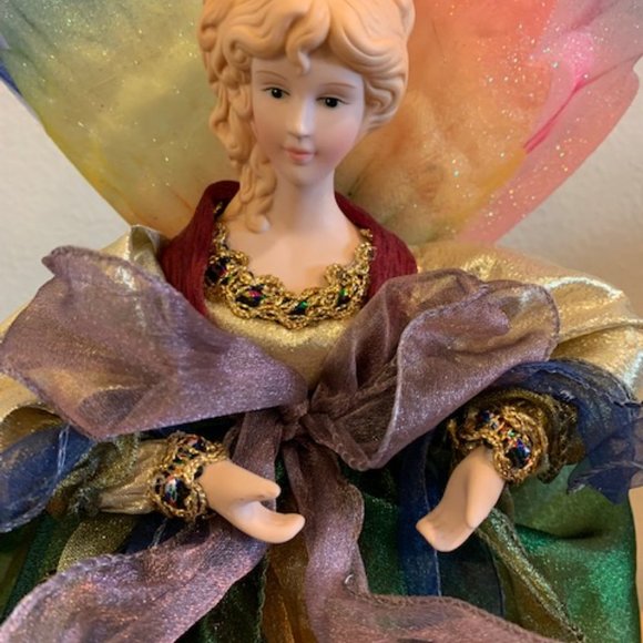 Vintage 2000 12" White Fibre Optic Angle Porcelain Tree Topper Original Box - Picture 3 of 10